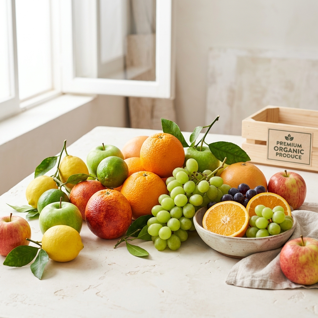 Frutas cítricas frescas y coloridas sobre superficie blanca